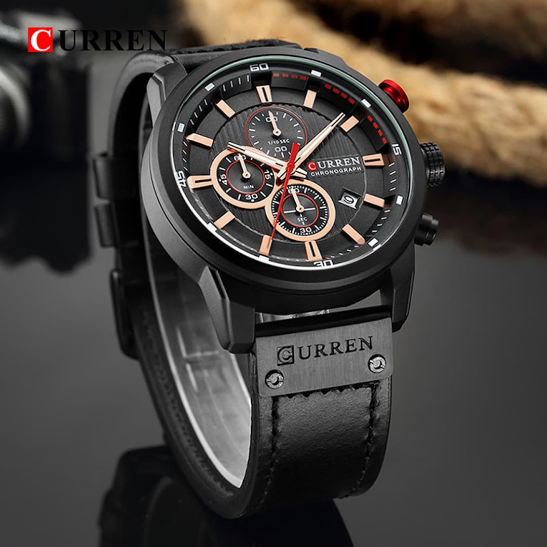 Orologio uomo Curren Chronograph Black con quadrante nero e cronografi.