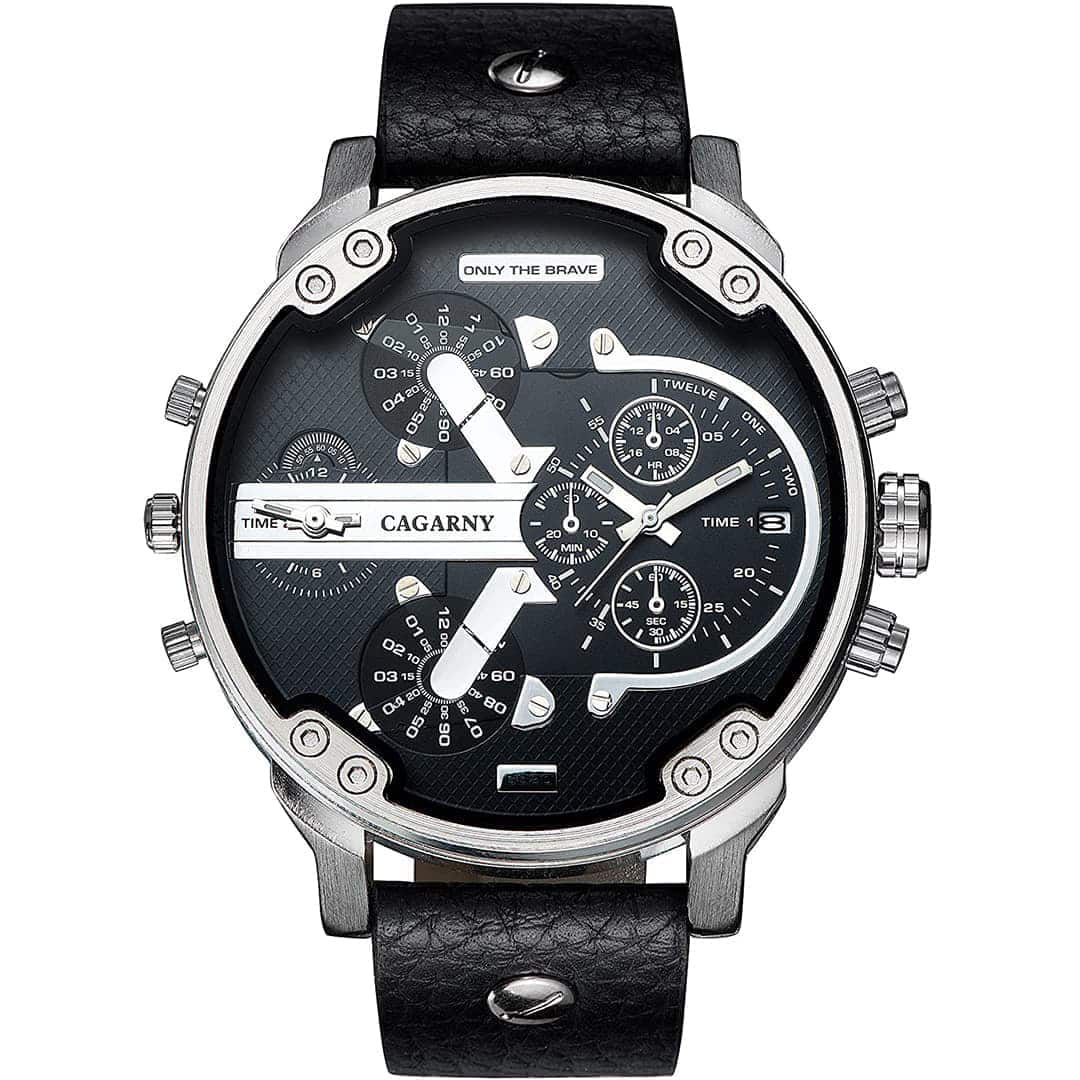Parte frontale dell'orologio uomo Cagarny Mr. Big Black/Silver Leather.
