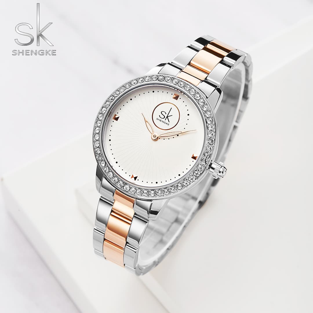 Orologio donna SK Shengke Crystal White