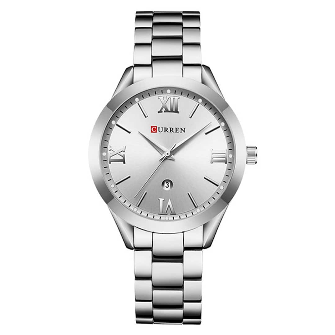 Orologio donna Curren Blanche Silver su sfondo bianco.