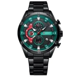 Orologio uomo Curren Chronografo Red con quadrante verde e rosso e cinturino in metallo.