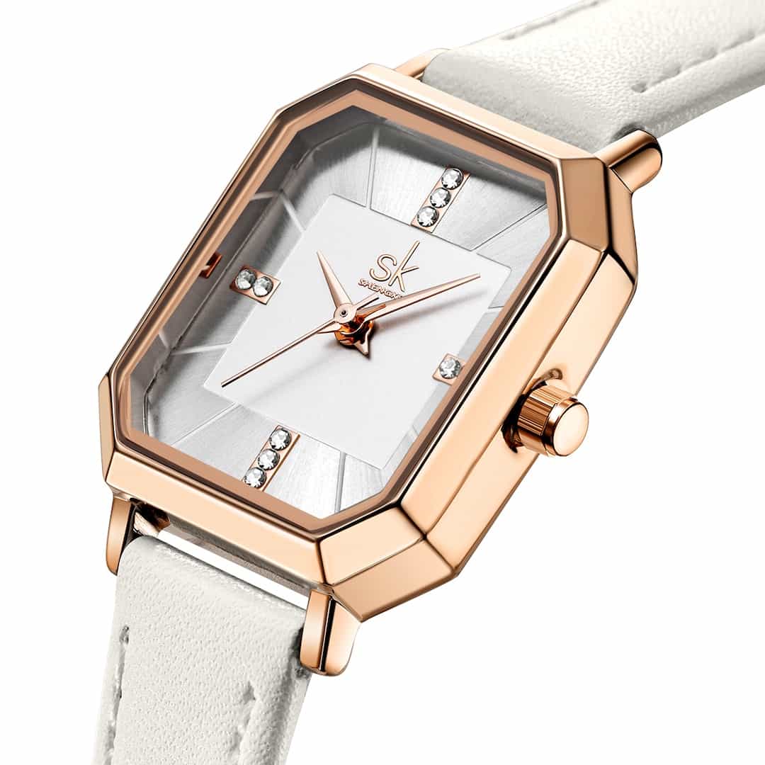 Orologio donna SK Shengke Chic White - vista ravvicinata.