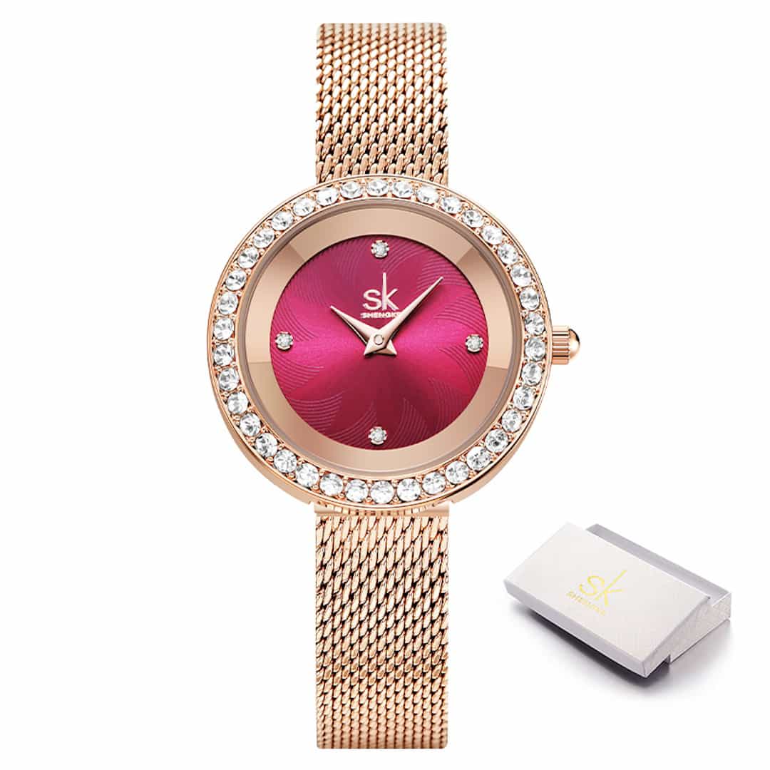 Orologio donna SK Shengke Glitter Red - vista frontale.