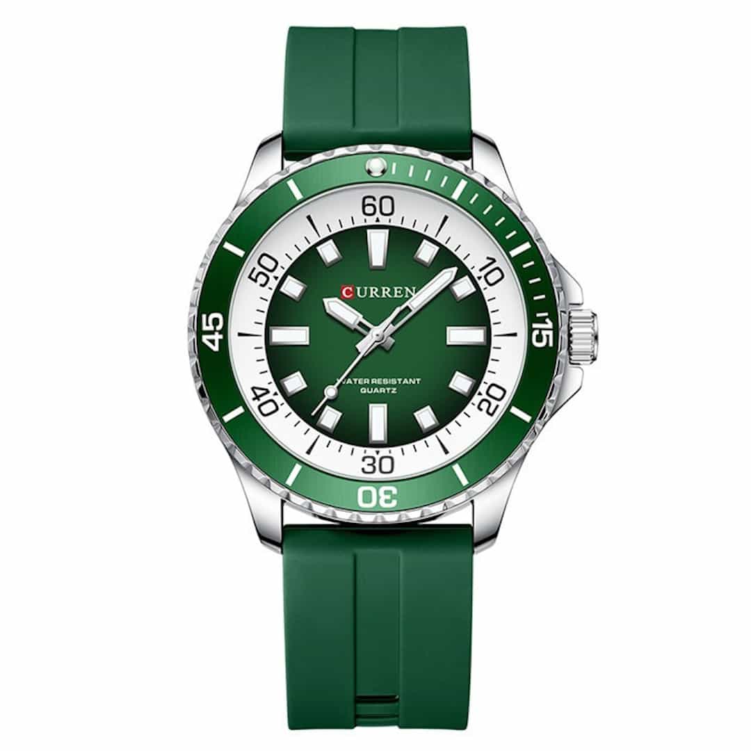 Orologio sportivo uomo Curren Explorer Green con cinturino in silicone e quadrante verde