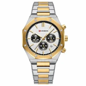 Orologio uomo Curren Royal Gold/White con quadrante bianco e cinturino metallico bicolore