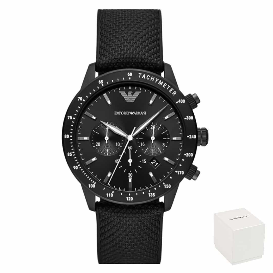Orologio uomo Emporio Armani AR11453 con cinturino in tessuto nero.
