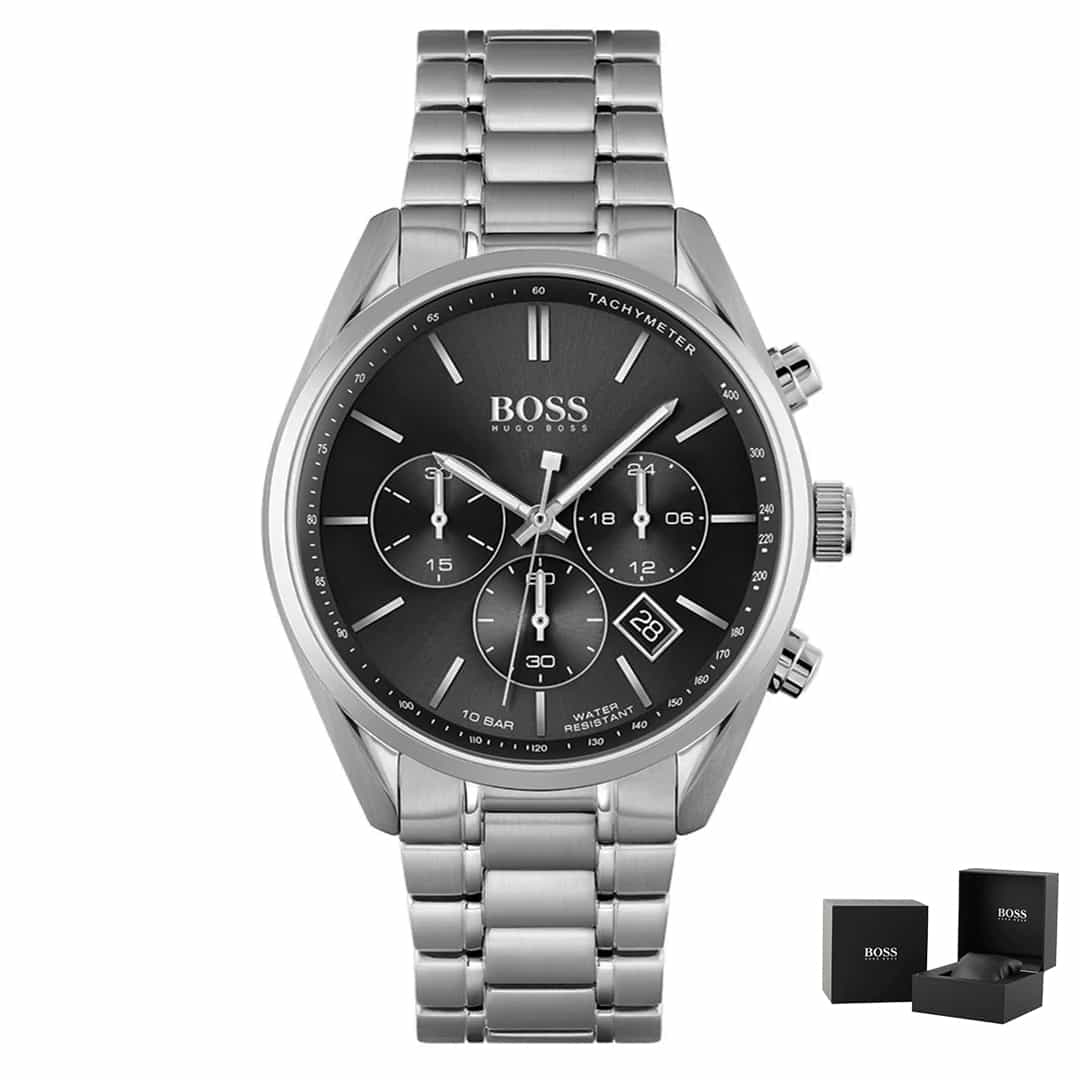 Orologio uomo Hugo Boss Champion 1513871, argento con quadrante nero<br>