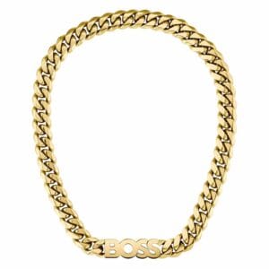 Collana uomo Hugo Boss 1580442 con catena dorata massiccia e logo "BOSS".