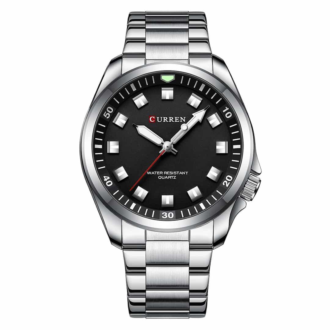 Orologio uomo Curren Voyager Black con quadrante nero e cinturino in metallo.<br>