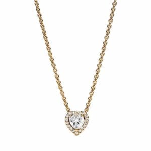 Collana dorata Pandora Timeless con ciondolo a cuore e zirconi raffinati per un effetto brillante.