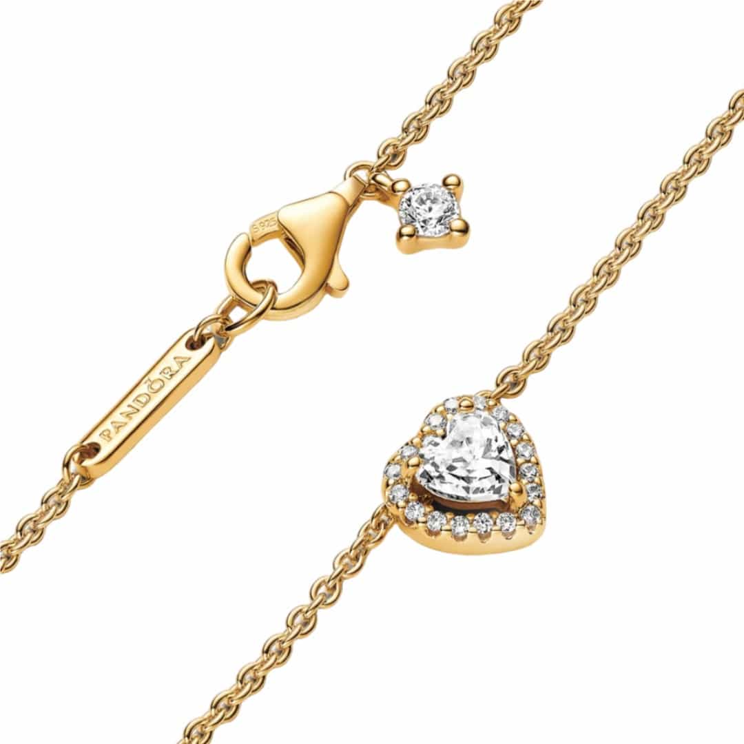 Collana dorata Pandora Timeless 368425C01-45 con ciondolo a cuore e zirconi cubici.