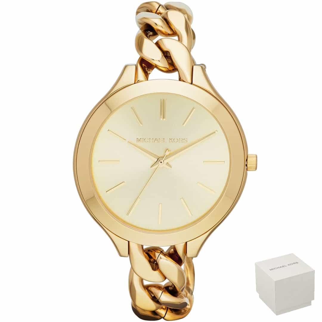 Orologio donna Michael Kors Slim Runway MK3222 con cinturino dorato a catena e quadrante minimalista