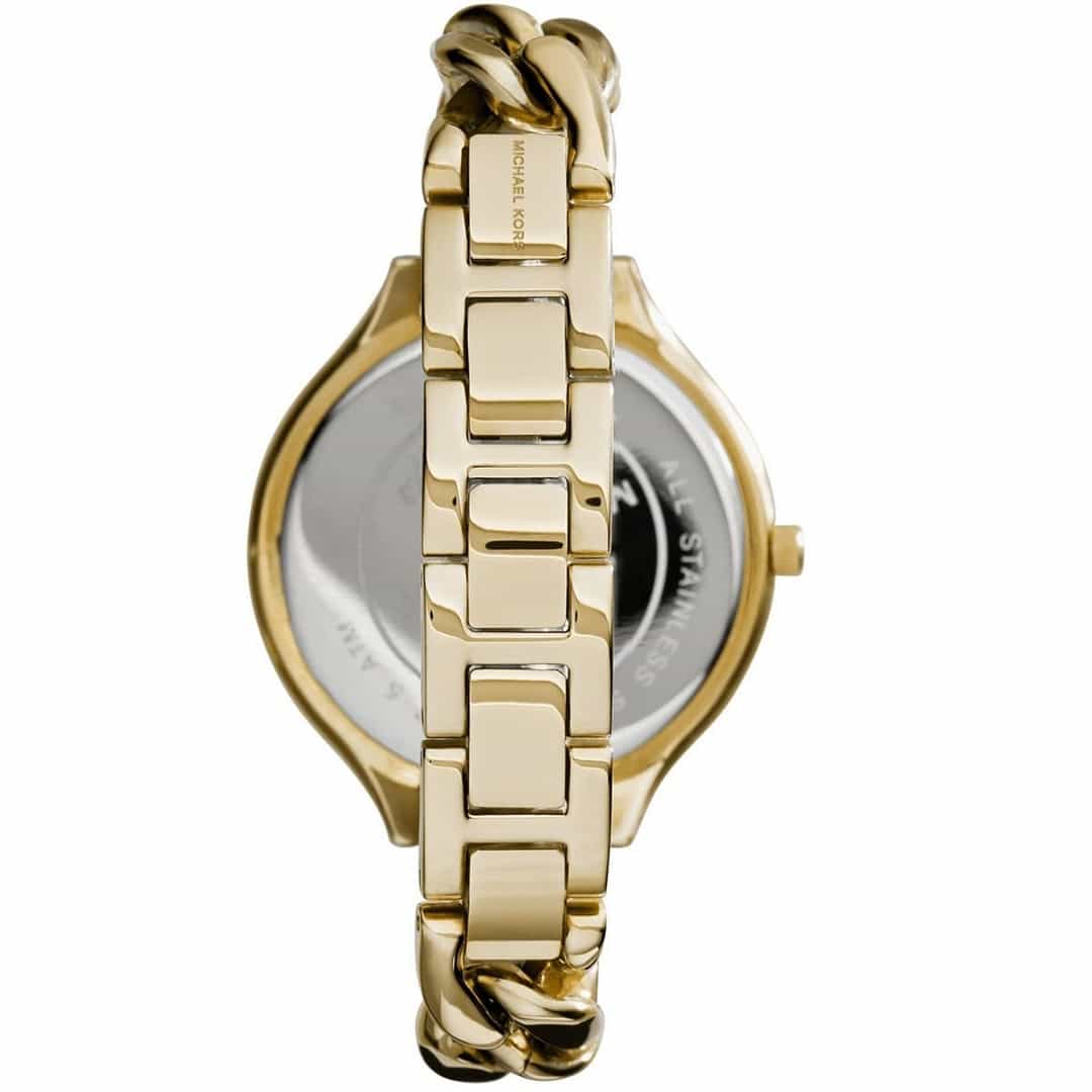 Retro dell’orologio Michael Kors Slim Runway MK3222 con dettagli del cinturino e della chiusura