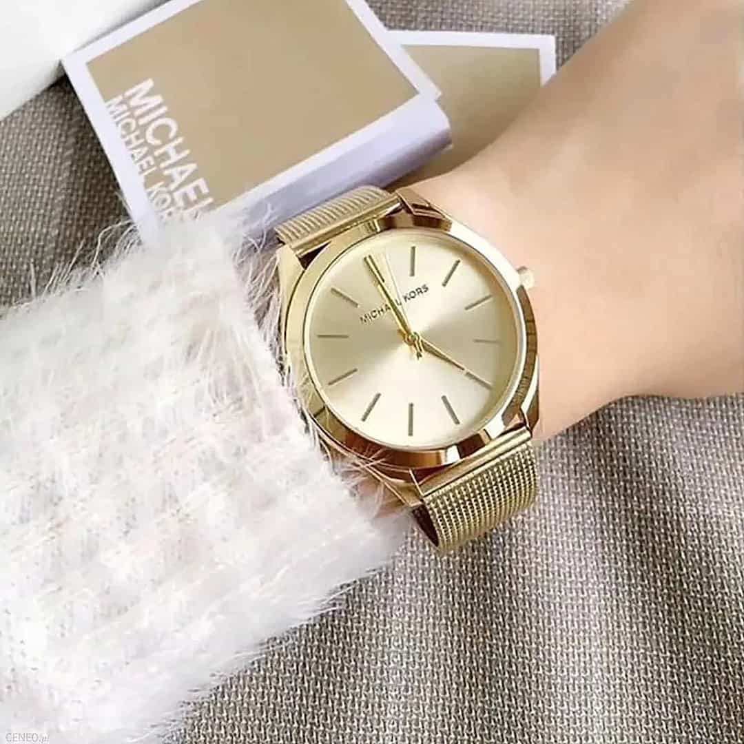 Orologio donna Michael Kors Slim Runway MK3282 in tonalità oro con cinturino in maglia metallica