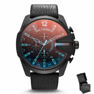 Orologio uomo Diesel Mega Chief DZ4323 con cinturino in pelle e vetro minerale colorato, con confezione regalo