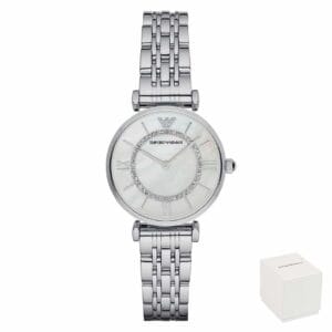 Orologio donna Emporio Armani AR1908 con quadrante madreperlato, cristalli e bracciale in metallo, confezione regalo inclusa
