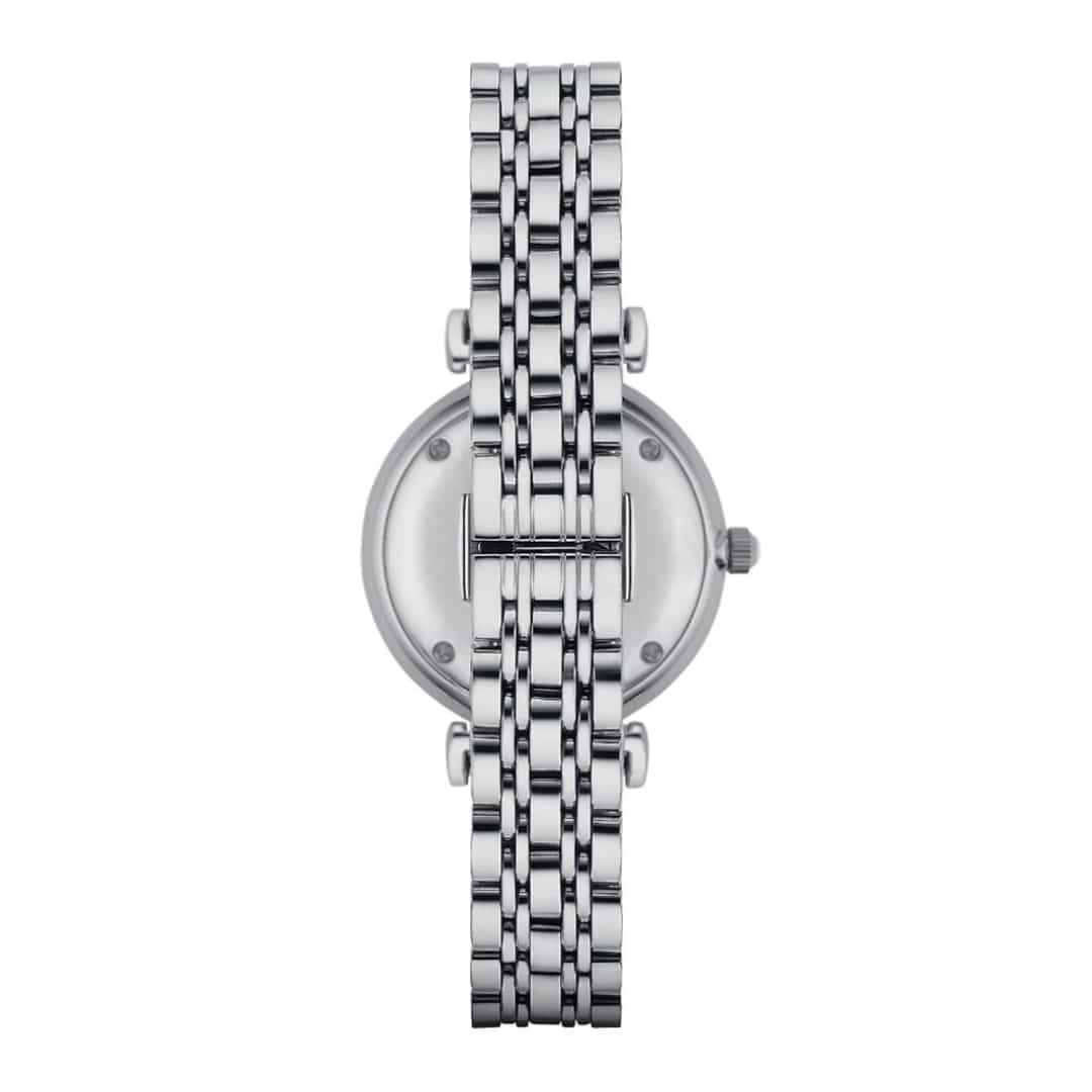 Vista posteriore dell’orologio Emporio Armani AR1908 con cinturino in acciaio inox e chiusura visibile