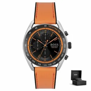 Orologio uomo Hugo Boss Centre Court 1514025 con quadrante nero-arancione e confezione regalo<br>