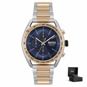 Orologio uomo Hugo Boss Centre Court 1514026 con quadrante blu, cinturino in metallo e confezione regalo<br>