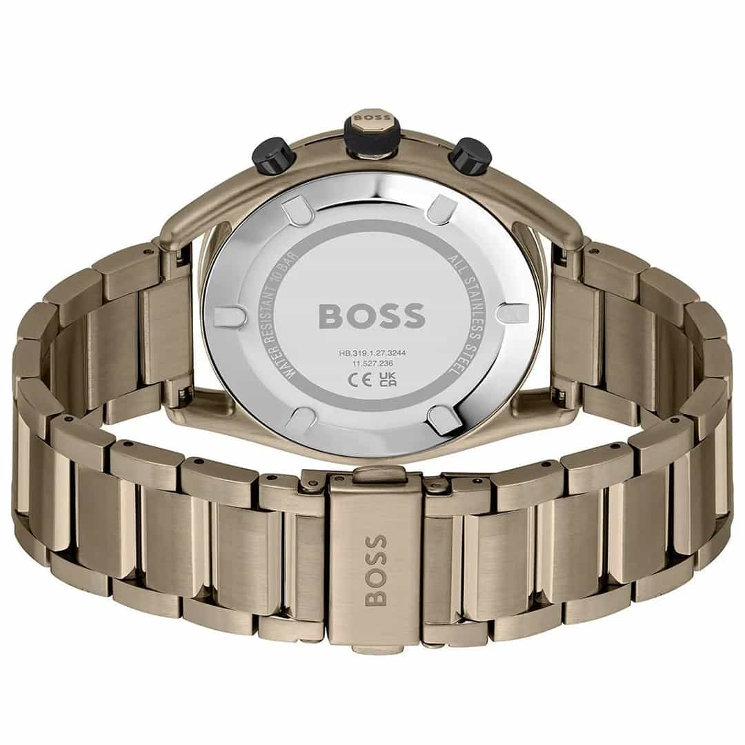 Retro dell’orologio Hugo Boss 1514027 con incisione e cinturino in metallo color bronzo chiaro