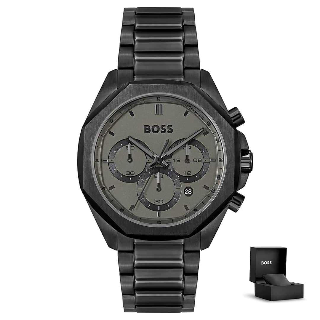 Orologio uomo Hugo Boss Cloud 1514016 con cofanetto regalo – quadrante grigio e bracciale nero in metallo