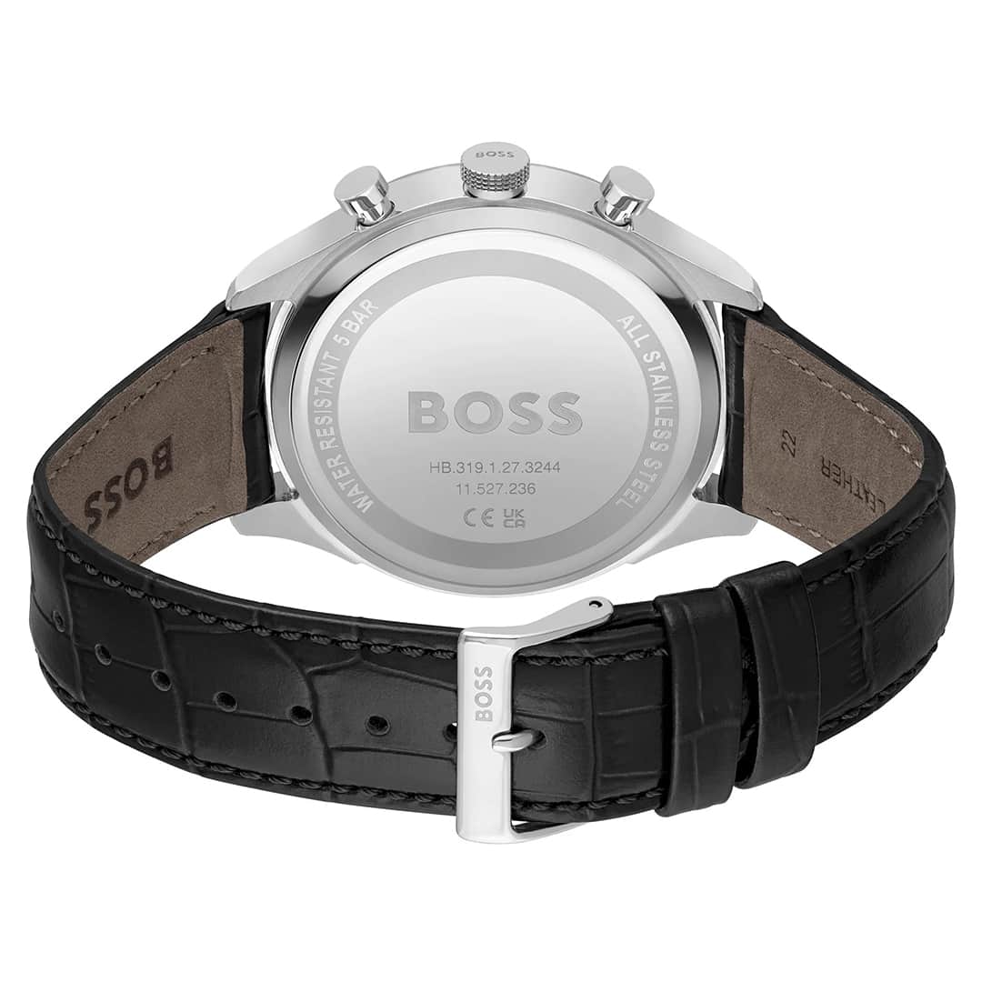 Retro dell’orologio Hugo Boss Gregor 1514049 – fondello inciso e cinturino in pelle nera