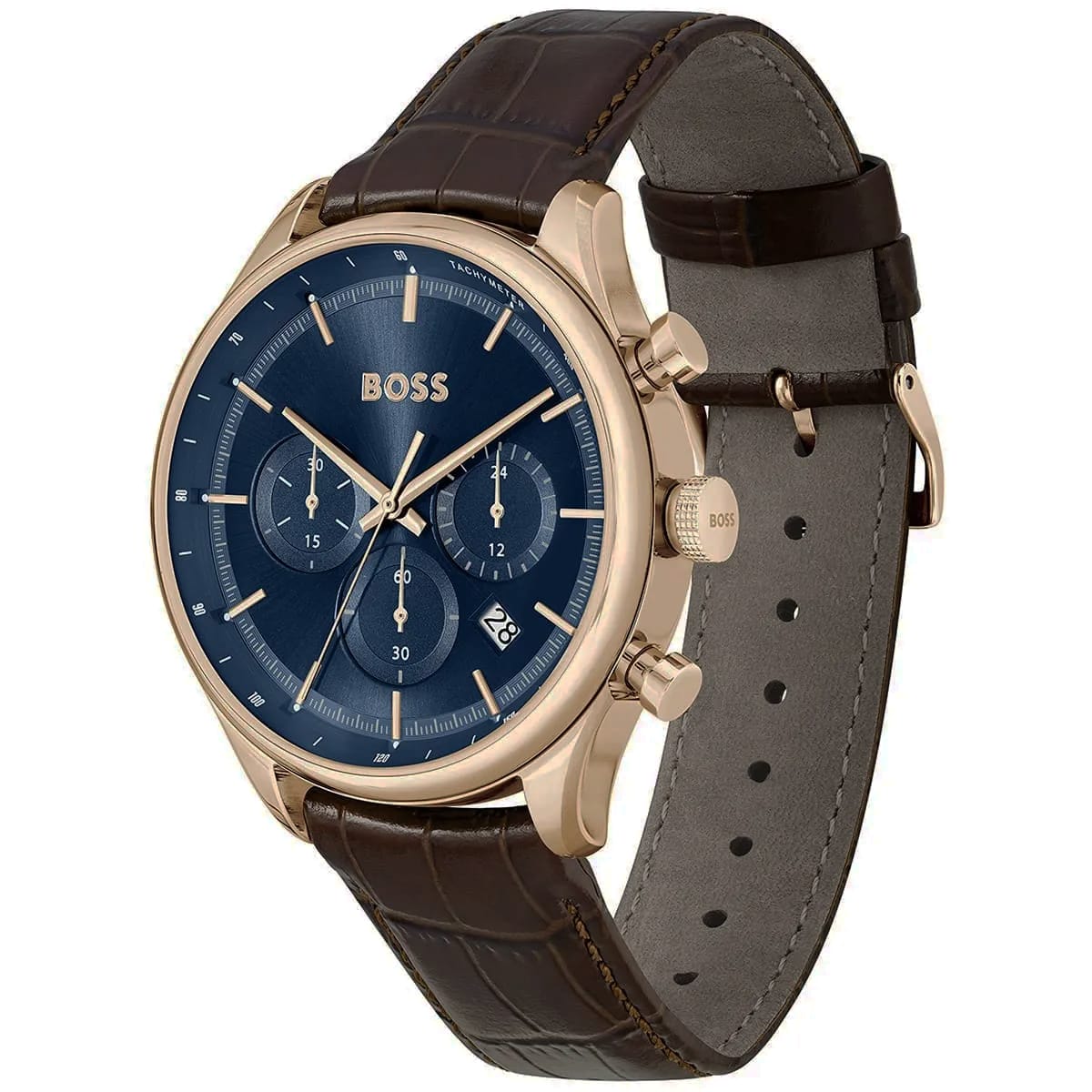 Hugo Boss Gregor 1514050 – vista laterale, quadrante blu e dettagli dorati