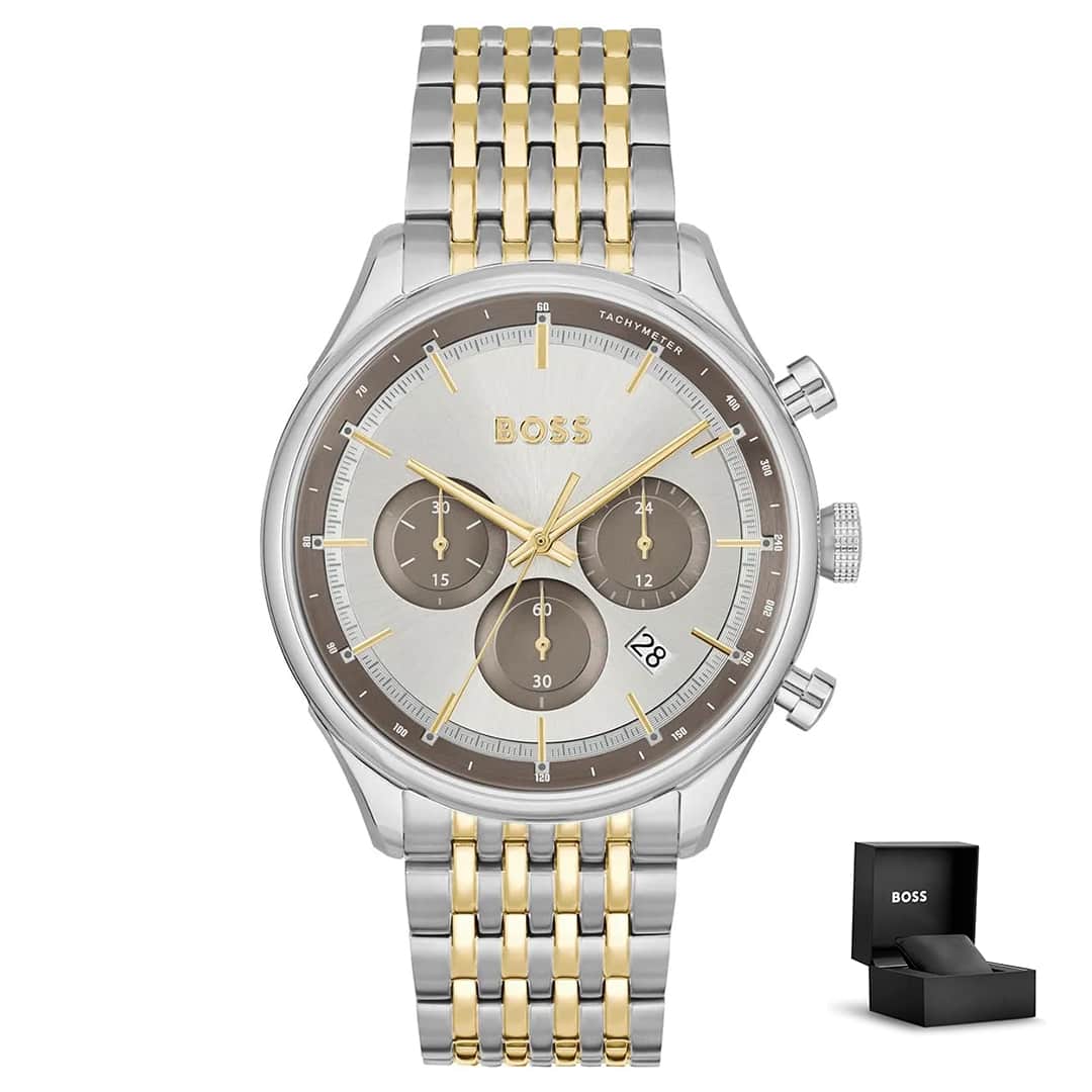 Hugo Boss Gregor 1514053 con confezione regalo – quadrante argentato con dettagli dorati