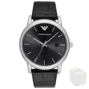 Orologio uomo Emporio Armani Luigi AR2500 con quadrante nero e cinturino in pelle, con scatola regalo originale.