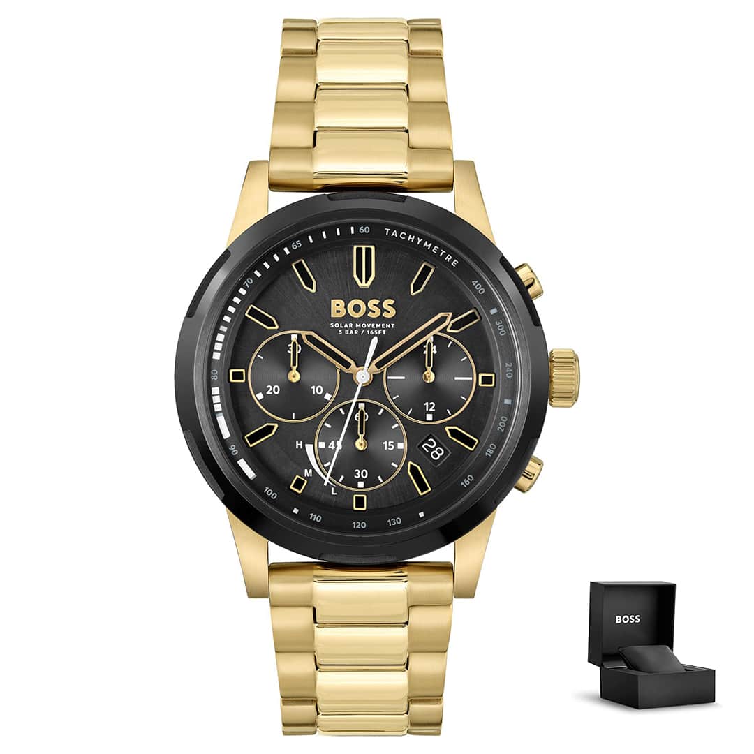 Orologio uomo Hugo Boss Solgrade 1514033 con bracciale metallico dorato e confezione regalo