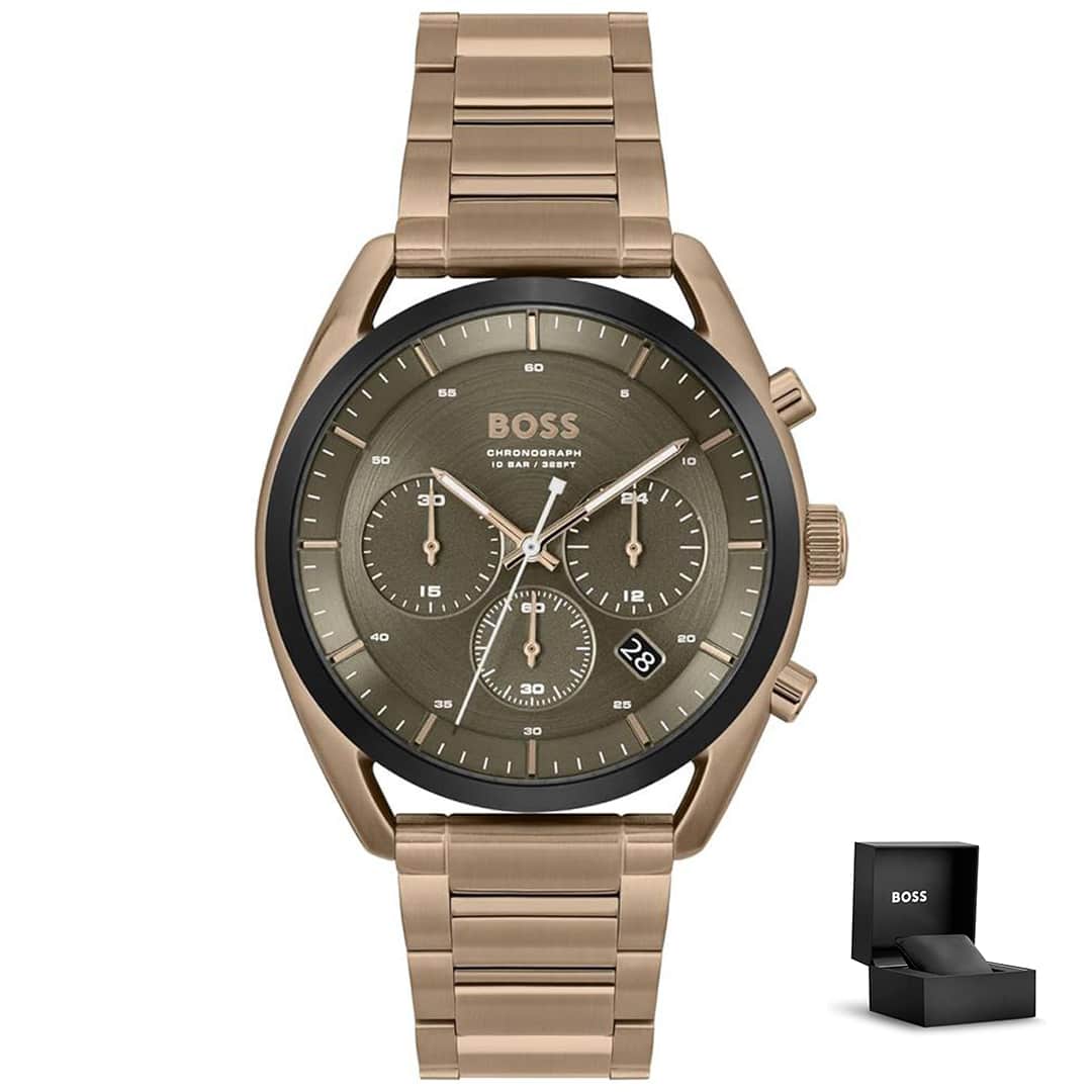 Orologio uomo Hugo Boss Top 1514094 con bracciale metallico color bronzo e confezione regalo<br>